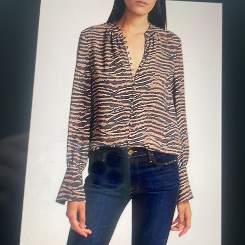 Joie - Kayva Zebra Print Blouse - Shell Pink and Black - Size Medium